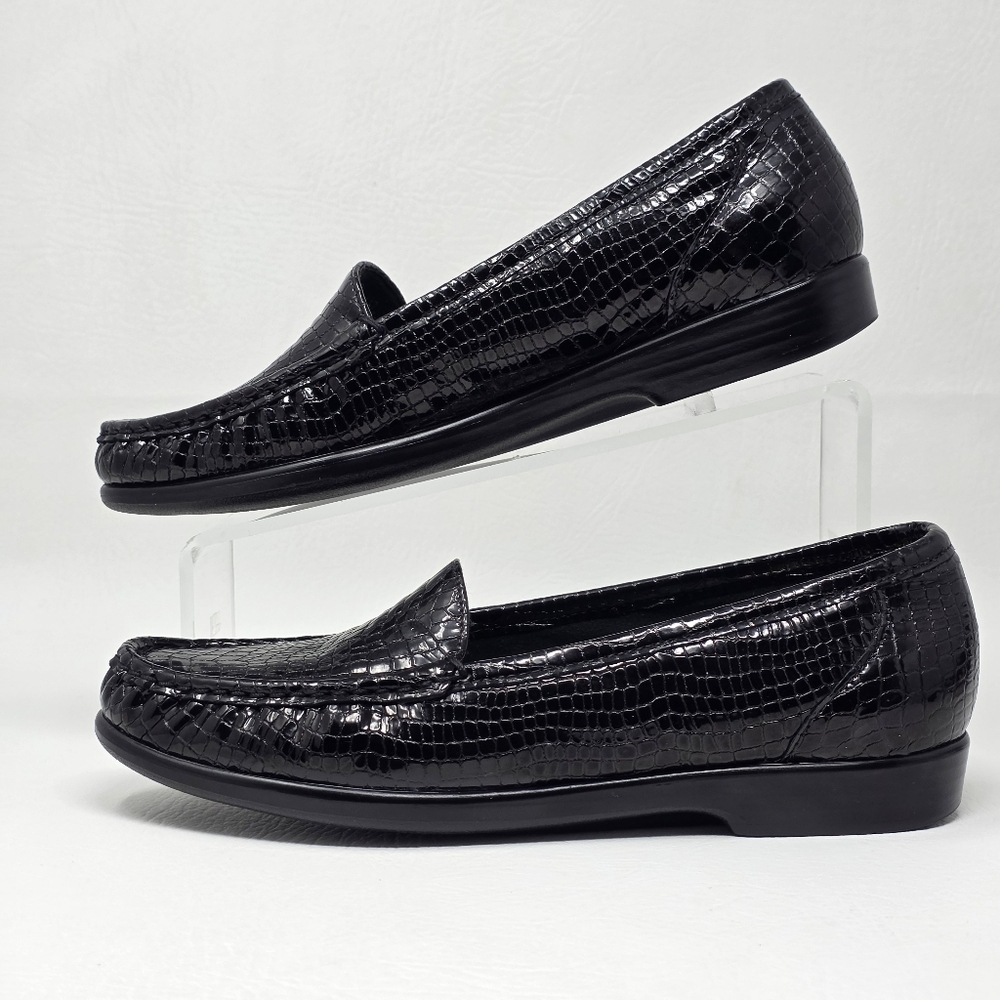 SAS Womens Size 9 Simplify Everyday Loafer Moccasin Black Patent Croc Leather - Picture 3 of 10
